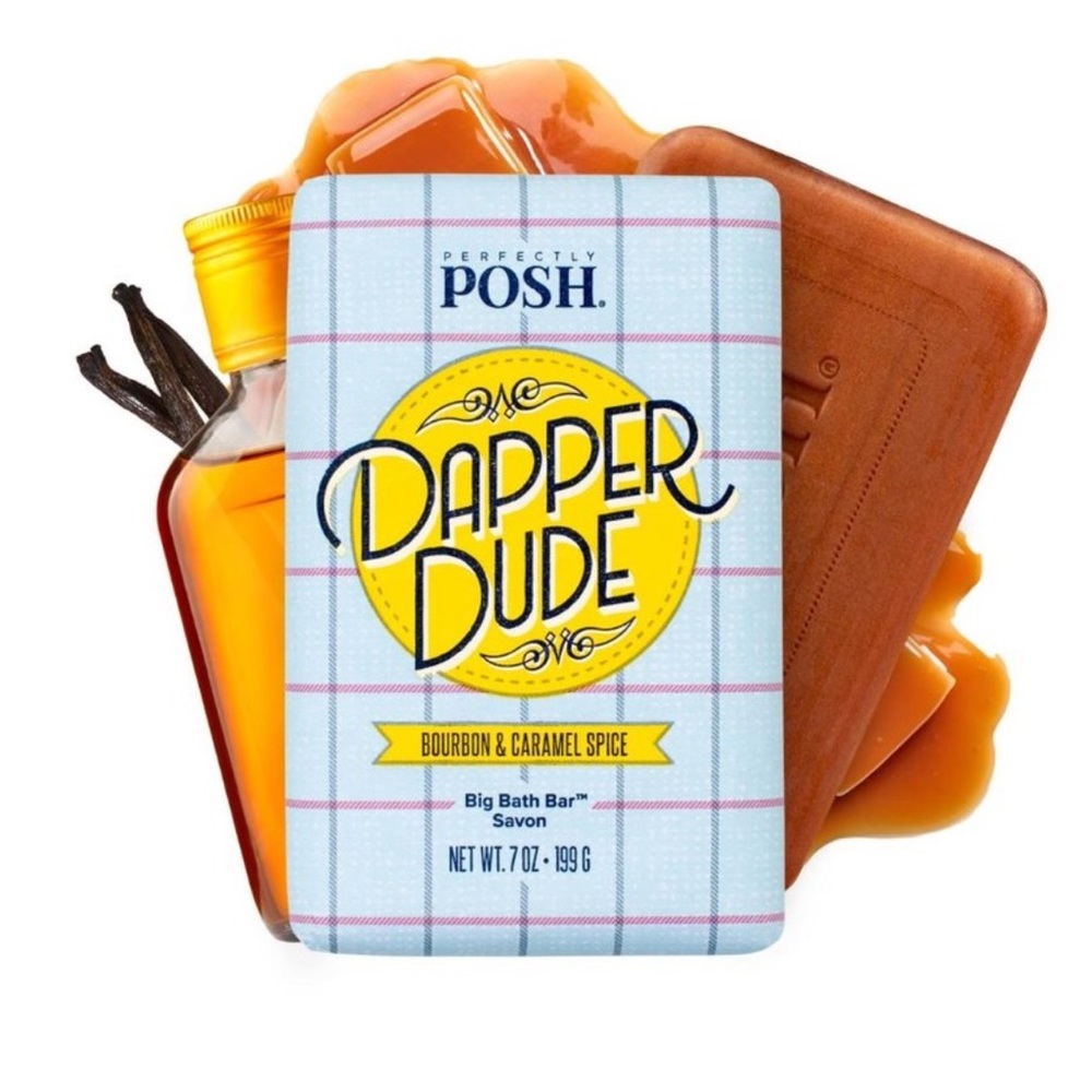 New Perfectly Posh DAPPER DUDE Bourbon & Carmel Spice Chunk Bath Bar